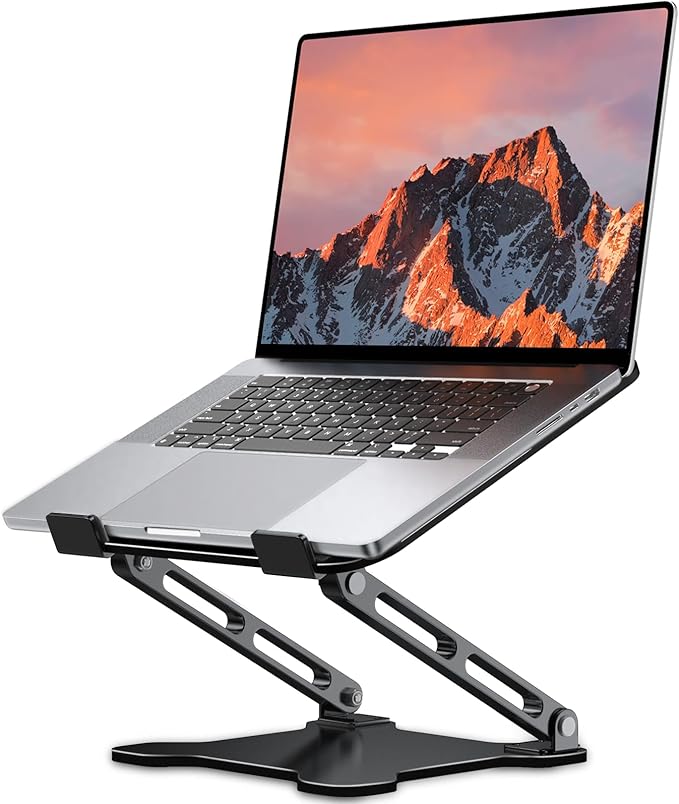 LOXP Adjustable Laptop Stand for Desk, Portable Airflow Laptop Riser Holder | Metal, Foldable, Ergonomic, Computer Notebook Stand Perfect for Home Desk, Office, Coffee Shops, Travel, 10-15.6" Laptops by LOXP