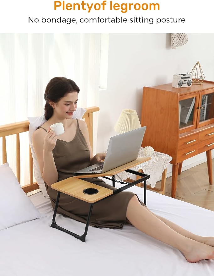 Lap Desk for Couch/Sofa/Floor, 5-Angle Adjustable Bed Desk with Foldable Legs &Cup Holder, Light Weight Bed Tray Table for Writing/Eating/Reading, Portable Laptop Stand for Adults, Kids - Image 6