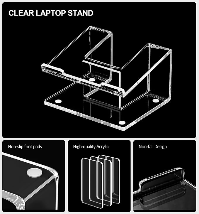 FUCDTEFC Acrylic Laptop Stand for Desk, Laptop Riser for 10-15.6 Inch Laptops, Ergonomic Computer Stand Holder Compatible with Macbooks and Notebooks- Clear | Ergonomic Computer Stand Holder, Compatible with Macbooks and Notebooks, Clear - Image 5