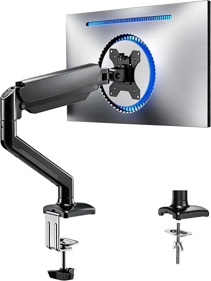 Single Monitor Arm, Fully Adjustable Monitor Mount Fits 13-32 Inch Flat/Curved Screens, Gas Spring Monitor Desk Mount with Clamp & Grommet Base, VESA 75x75/100x100mm, Holds Up to 19.8 lbs by KAHOYI