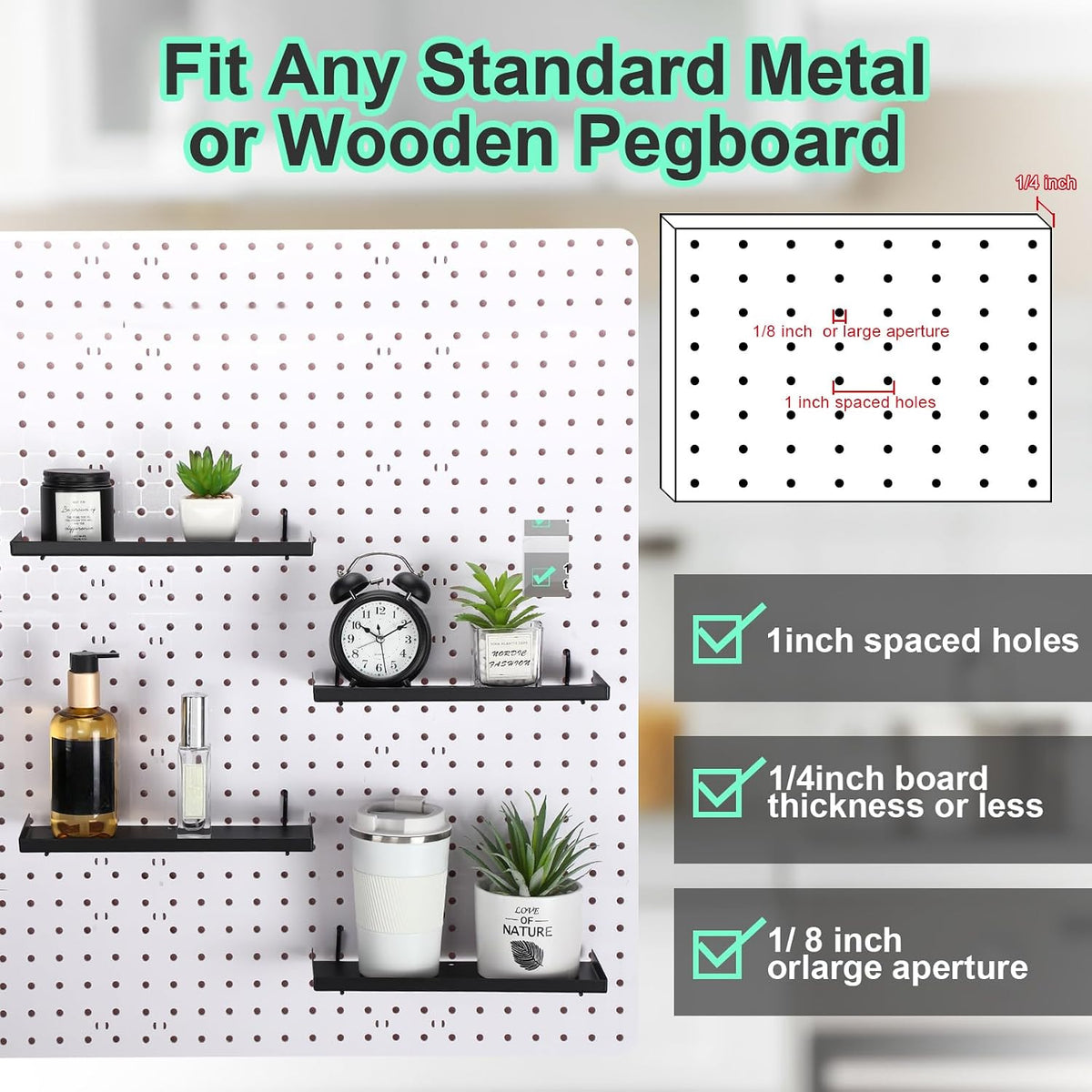 Lineshading 4 Pcs Pegboard Shelves, Black, 10 x 4 Inch - Image 5