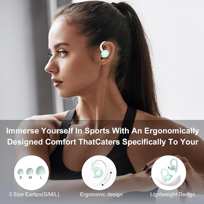 Wireless Earbuds, Bluetooth 5.4 Headphones Sport Over Ear Buds With ENC Mic | ENC Noise Cancelling Mic,48H, Wireless Earphone With Earhooks, Stereo Deep Bass,IP7 Waterproof for Workout Running,Light Blue - Image 5