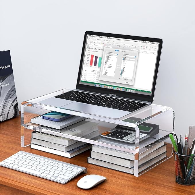 Egchi Acrylic Monitor Stand, 2 Tiers Clear Monitor Riser Computer Stand for Office, Home, Office, 5.12 Inches Hight PC Desk Stand for Keyboard Storage, Premium Platform for Laptop Printer TV Screen | for Office, Home, Office, PC Desk Stand for Keyboard... - Image 8