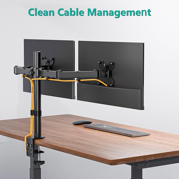 WALI Articulating Dual Monitor Stand for 13-27 inch Screens, 22 lbs per Arm | 2 Monitor Desk Mount, Full Motion with Tilt, Swivel, Rotation, C-Clamp & Grommet Base, VESA 75/100mm (M002), Black - Image 5