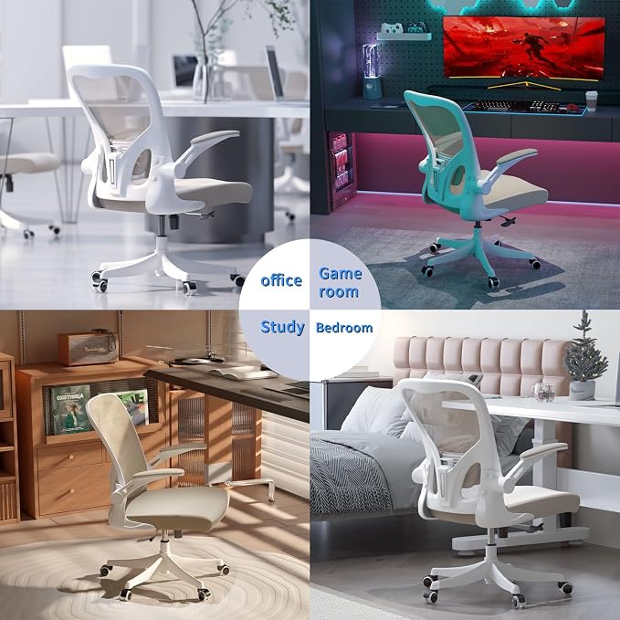 Monhey Ergonomic Office Desk Chair with Lumbar Support, High Back (Khaki) | 90°-125° Tilt Lock, 360° Swivel, Mute Wheels, High Back, Breathable Mesh, Foldable Armrests, Home Office Use - Image 10