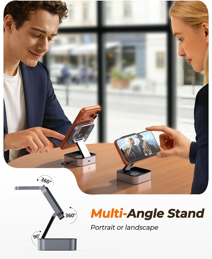 3 in 1 Wireless Charging Station for Apple Multiple Device, MagSafe Charger | Foldable Travel Compact, Charger Stand with 20W PD Adapter for iPhone 17/16/15/14/13, Apple Watch, AirPods Pro/4 - Space Grey - Image 4