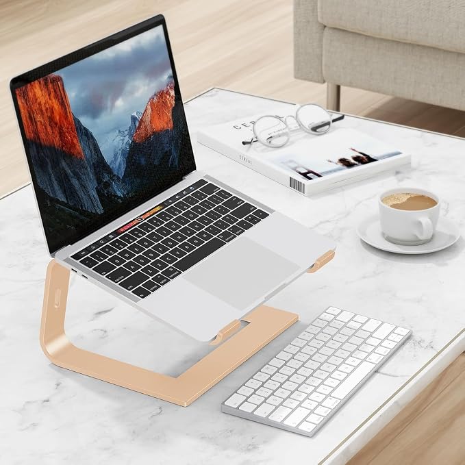 OMOTON Laptop Stand, Detachable Laptop Mount, Aluminum Laptop Holder Stand for Desk, Compatible with MacBook Air/Pro, Dell, HP, Lenovo and All Laptops (11-16 inch), Gold | 11-17" Laptop Holder for Desk, Notebook Computer Mount, Lightweight Cooling for ... - Image 8