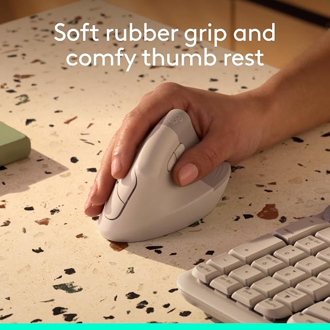 Logitech Lift Vertical Ergonomic Wireless Mouse - Sand | Connect via Bluetooth or included Logi Bolt USB-A receiver, quiet clicks, 4 of 6 buttons customizable, Windows Mac compatible - Image 2
