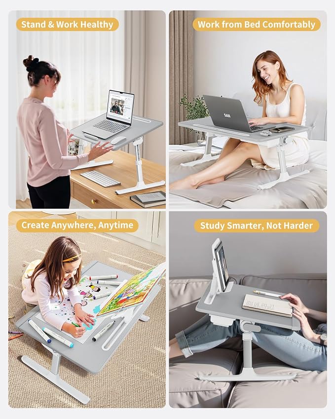 SAIJI Laptop Desk for Bed [XXL Extra Large] with Upgraded Book Stand | Multi-Purpose Lapdesk Bed Tray Desk for Working Writing Reading Drawing (Grey) - Image 8