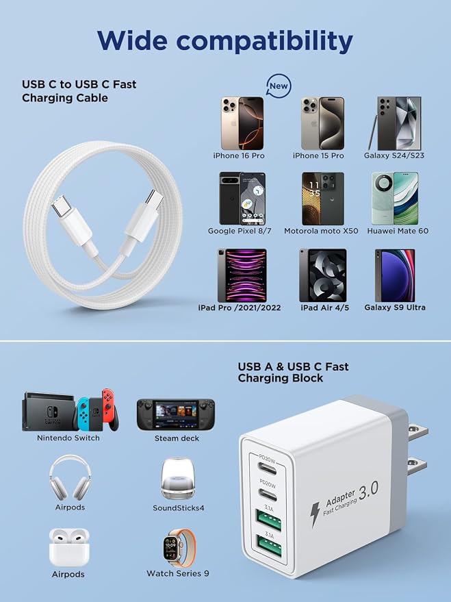 iPhone 16 15 Charger Fast Charging, 20W Dual Port USB C Charger Block with 6FT USB C Charging Cable Cord for iPhone 16 15 14 13 12 11 Pro Max XS, iPad, Samsung Phone, Tablet - Image 6