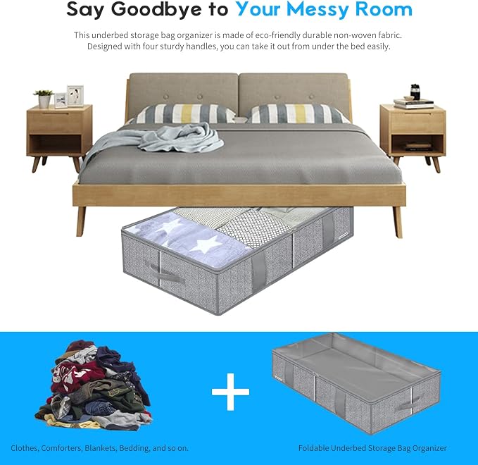 Onlyeasy Breathable Under Bed Storage Bags with 4 Reinforced Handles and Sturdy Side Wall, 2 Pack Eco-friendly Underbed Clothing Blankets Organizer with 2 Strong Zippers, Herringbone Grey, MXRUBBSS2P - Image 7