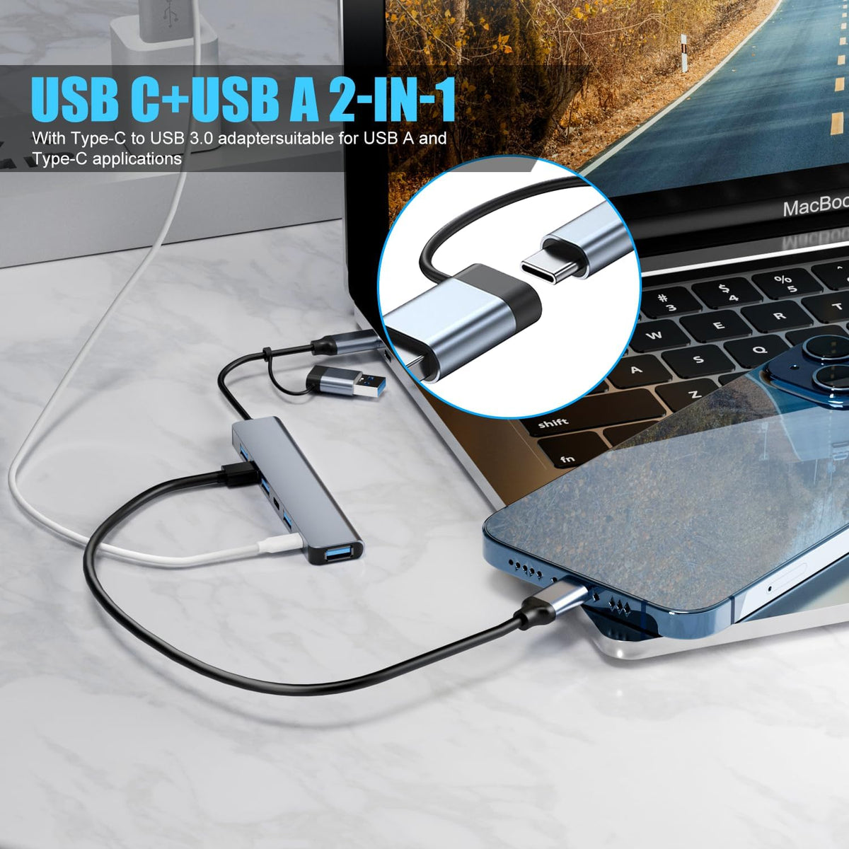 BERLAT 7-in-1 USB C Hub Aluminum USB 3.0 for MacBook PC iPad - Image 4