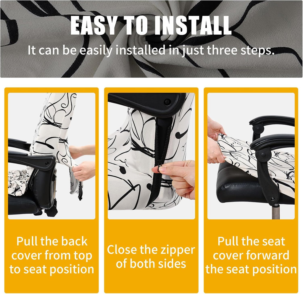 Smiry Stretch Printed Office Computer Desk Chair Covers, Beige and Black - Image 6