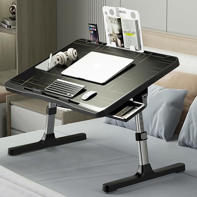 SIDIANBAN Laptop Desk for Bed, Adjustable Bed Table | USB Charge Port, Foldable Laptop Table with Storage Drawer, Portable Laptop Bed Desk Tray for Eating Working (Black) by SIDIANBAN