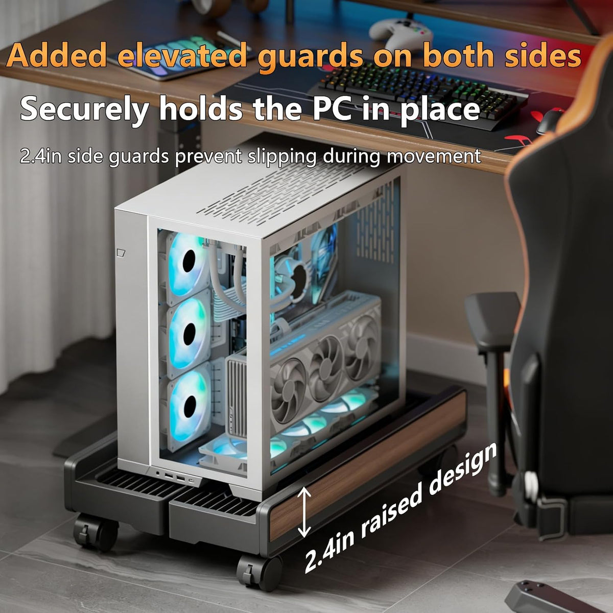 Heavy-Duty Adjustable Mobile CPU Stand with Locking Wheels,PC Tower Floor Cart,Ventilated Rolling Computer Holder Fits Most Gaming&Office Towers, Under Desk PC Riser with Caster Wheels (Marble Pattern) - Image 4