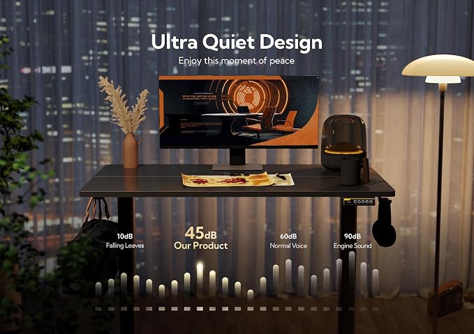 Claiks Electric Height Adjustable Standing Desk, 40x24 Inch, Black | Smooth Height Adjustment, 3 Memory Presets, Cable Management Hub&Hook, Stable Steel Frame, 176lbs Capacity, Easy Assembly - Image 6