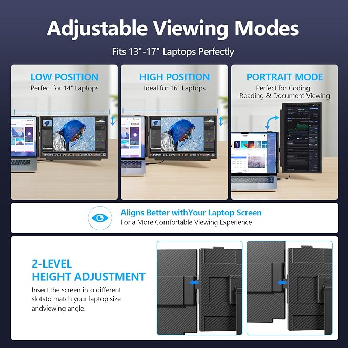 Laptop Screen Extender, 15.6" FHD 1080P IPS Laptop Monitor Extender for 13" - 17.3" Laptops, Detachable & 4-in-1 Modes Dual Monitor, Plug-Play Travel Monitor for Wins/Mac/Dex/Chrome - Image 6