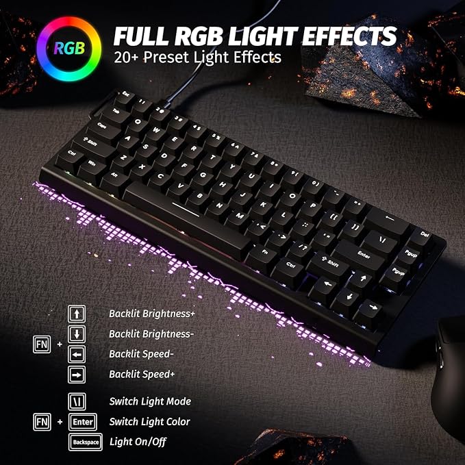 ATTACK SHARK X68 HE RT Mechanical Gaming Keyboard 60% Wired TKL-Black | Adjustable Actuation,Hall Effect Magnetic Switch,8KHz Polling Rate,RGB Backlit,Top Mount, Web Driver for PC Mac Esport Gamer - Image 6