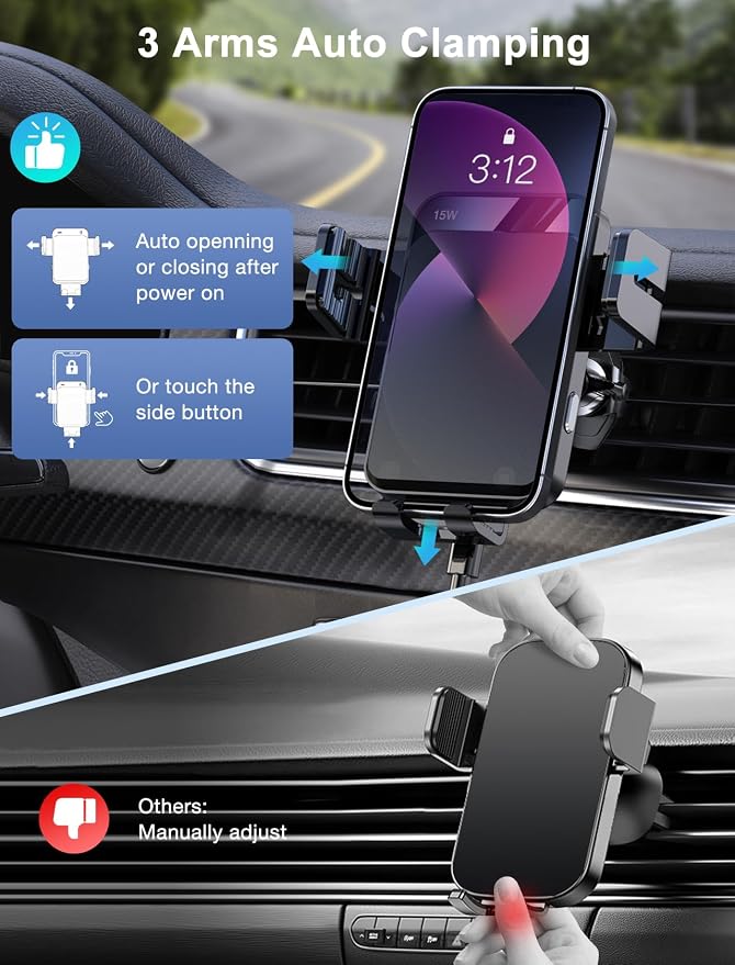 Wireless Car Charger Auto-Clamping CD Slot Air Vent Car Mount Car Charger | Car Phone Holder Compatible for iPhone 17/16/15/14/13/13 Pro/12 Pro Max/12 pro/12/11/10, Samsung Galaxy Series - Image 5