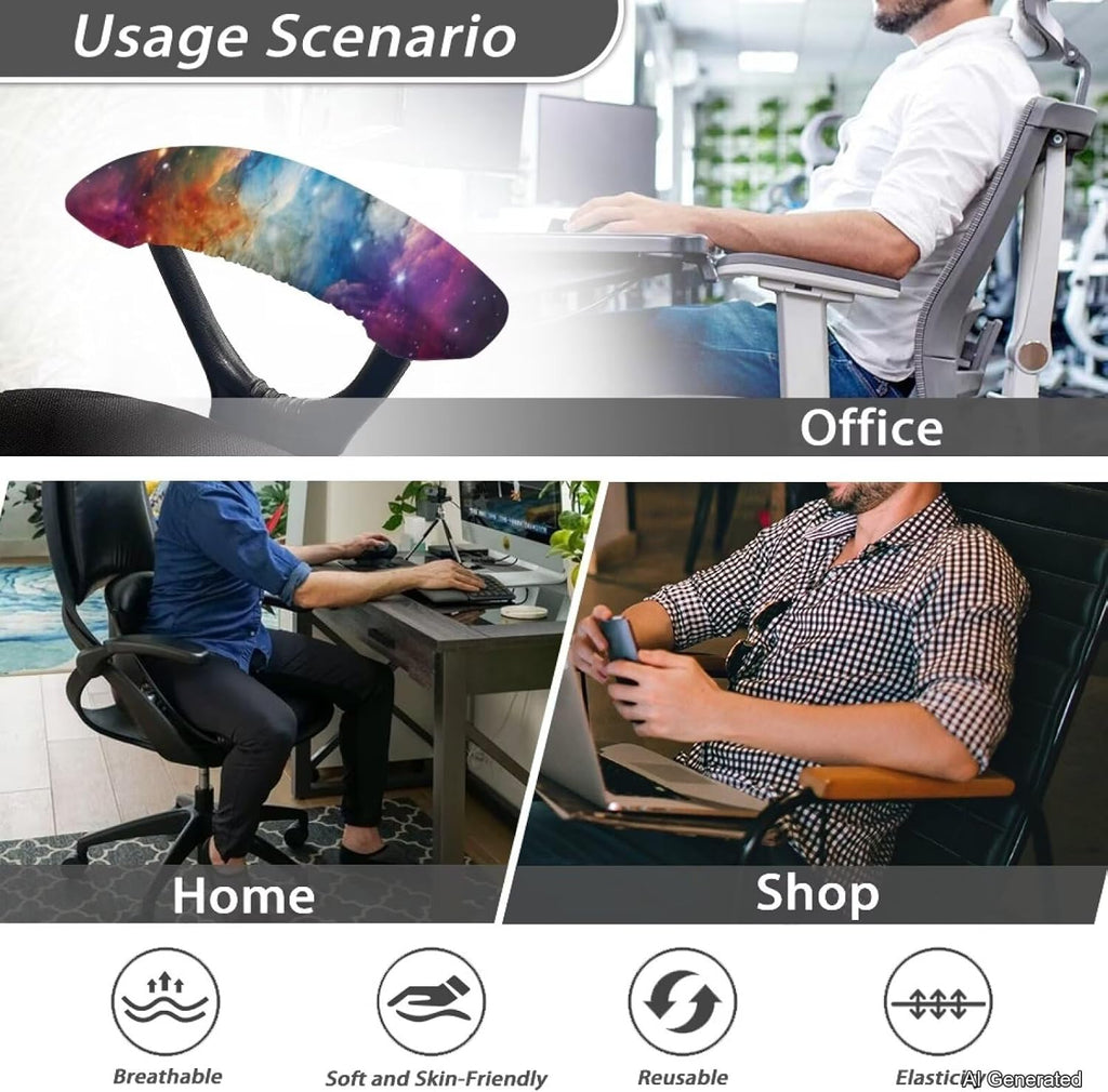 2Pcs Office Chair Arm Cover, Starry Sky Print Chair Armrest Covers, Office Seat Hand Rest Protector, Elastic Skin Friendly Computer Arm Protectors - Image 6