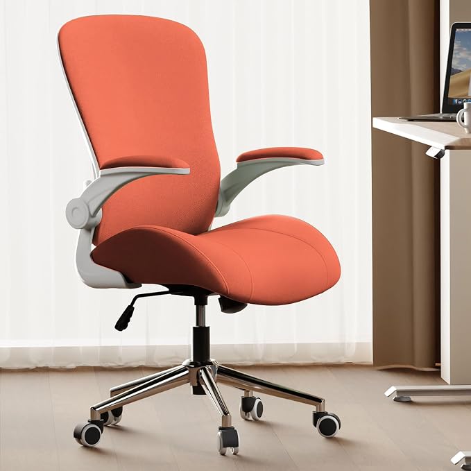 Orange Ergonomic Office Desk Chair, Soft Fabric Thickened Curved seat Cushion with Adjustable Lumbar Support, Perfect Blend of Comfort and Good Looks, Ideal Chair for Home or Office, Orange by VOTRENIX