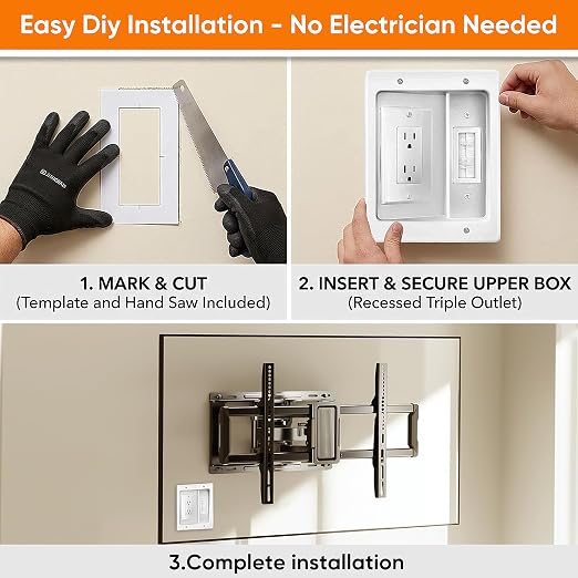in-Wall Cable Management Kit, Recessed TV Outlet for Wall Mount TV(No Wire) | Integrated Embedded Design, Perfectly Compatible with Structured Cabling - Image 5