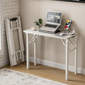 Small Folding Computer Desk – 35.8 Inch Portable Table for Craft and Study, Lightweight Desk for Small Spaces, Foldable Laptop Table Built-in AC/USB Outlets for Convenience, White Ash by Frylr