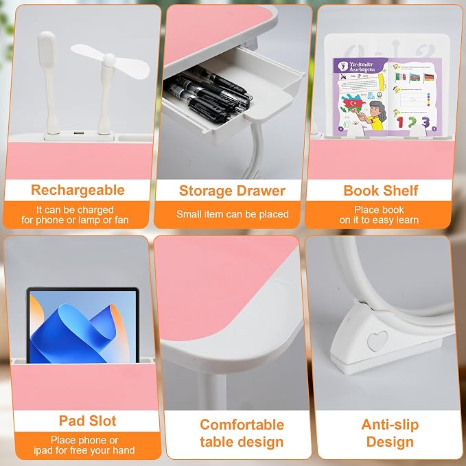 Laptop Desk for Bed, Adjustable Height Laptop Bed Table, Foldable Lap Desk with USB Charge Port, Desktop Card Slot, Side Drawer, Book Shelf, Portable Lap Tray for Eating Reading Working Sofa & Floor - Image 4