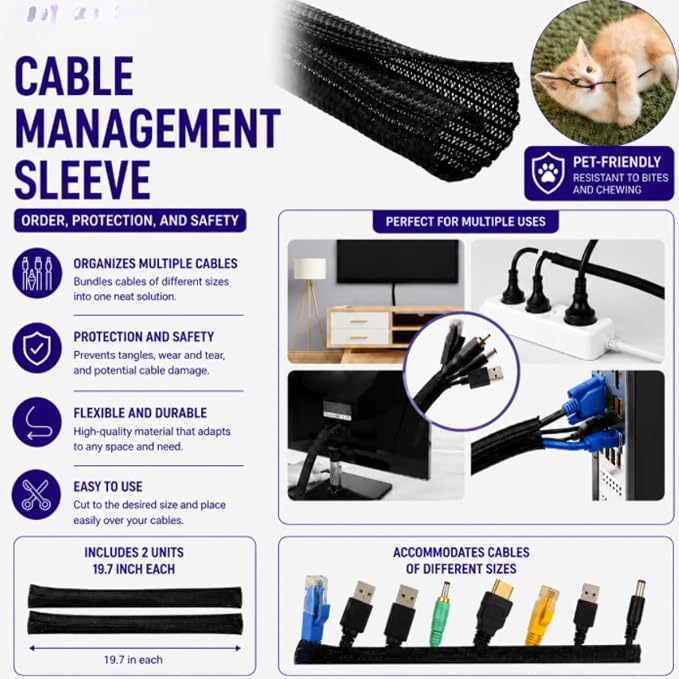 Cable Management Kit for Desk, 34-Piece, Black, Magnetic Organizer, Silicone Clips, Velcro Straps, Sleeve Wrap, Adhesive Cord Holders Office, Home & Gaming Setup cord organizer - Image 8