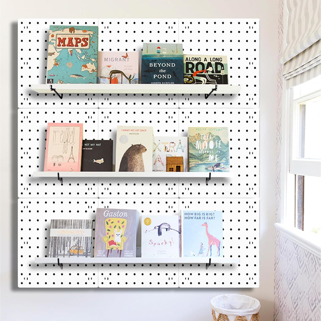 Pegboard Shelf Set - 6 Heavy Duty Peg Board Shelves & Steel Brackets, Organizer for Storage, Garage, Workbench, Craft, Office - Image 6