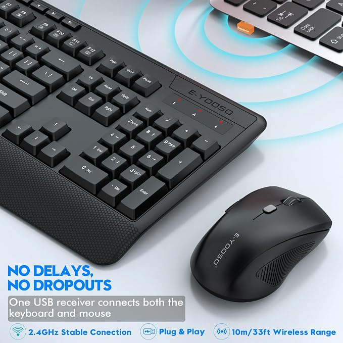 Wireless Keyboard and Mouse Combo, Full Size Ergonomic with Wrist Rest | 2.4GHz USB Receiver, 3 DPI Adjustable 6-Button Cordless Mouse for Computer, Laptop, PC, Windows - Image 4