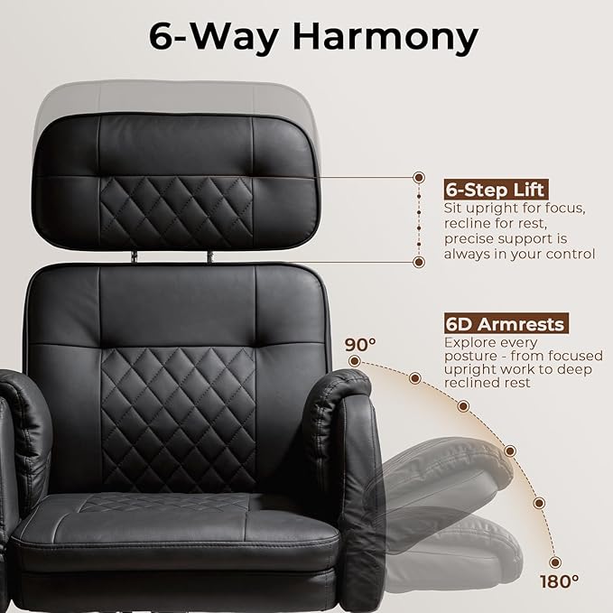 Big and Tall Ergonomic Office Chair, Criss Cross Desk Chair with Pivot Arms | High Back Executive Leather Chair with Spring Seat, Wide Computer Gaming Chair for Home, Makeup & Bedroom, Black, 49.6”H×22”W - Image 3