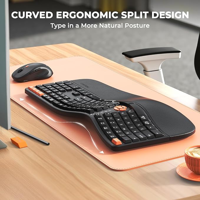 MEETION Ergonomic Wireless Keyboard and Mouse Combo, Split Design | Full-size keyboard with cushioned palm rest, 2.4G & Bluetooth multi-device connection, 4-level DPI mouse for Windows & Mac - Image 2