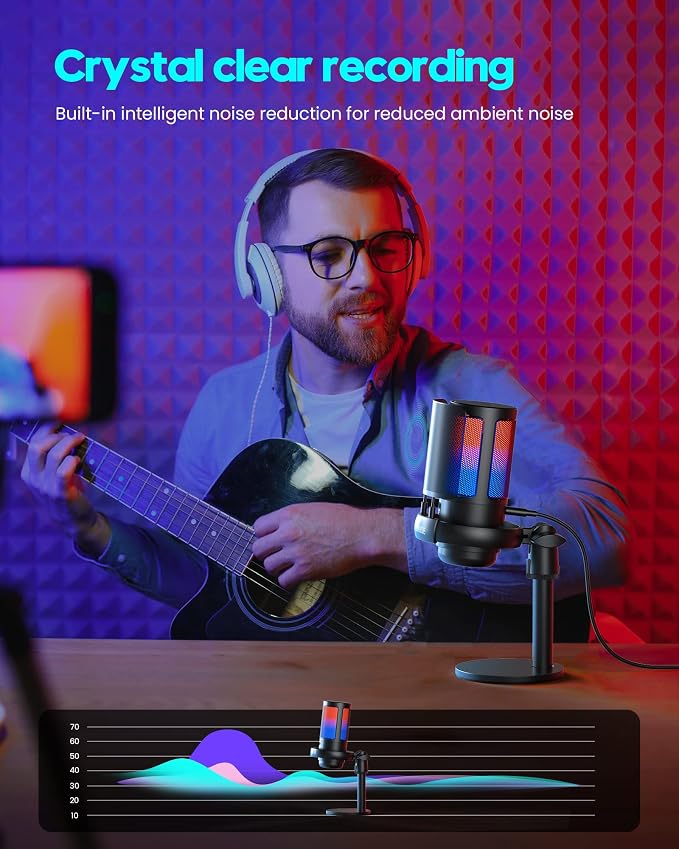 Gaming Microphone for PC: USB Mic for Podcasts Videos & Streaming - Condenser Mic with Quick Mute & Pop Filter - RGB Microphone Gift for Gamer boys - Compatible with PS4/5 & Computer & Laptop - Image 7