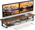 Dual Monitor Stand, 35.4 Inch Monitor Stand Riser for 2 Monitors, 2 Tiers Wood Desk Shelf with Storage, Desktop Organizer Stand for Computer, Laptop, Printer, TV by NestNeatHome