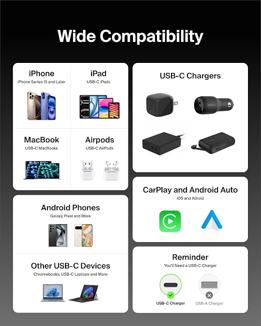 Belkin USB C to USB C 60W Braided Cable 2 Pack, 3.3ft iPhone Charger Cord | iPhone 15/16/17, Samsung Galaxy S26, Pixel 10, Airpods, iPad, Nintendo Switch 2, MacBook, Steam Deck, Travel, Chromebook - Image 5