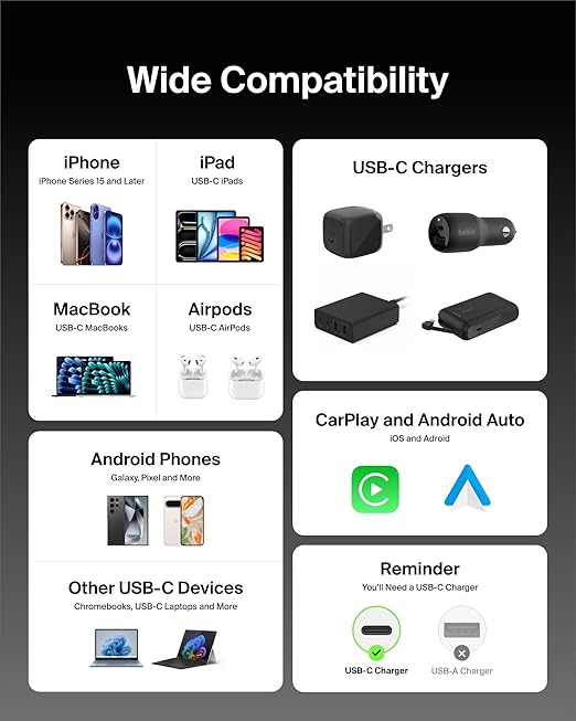 Belkin USB C to USB C 60W Braided Cable 9.9ft iPhone Charger Cord | iPhone 15/16/17, Samsung Galaxy S26, Pixel 10, Airpods, iPad, Nintendo Switch 2, MacBook, Steam Deck, Travel, Chromebook - Image 5