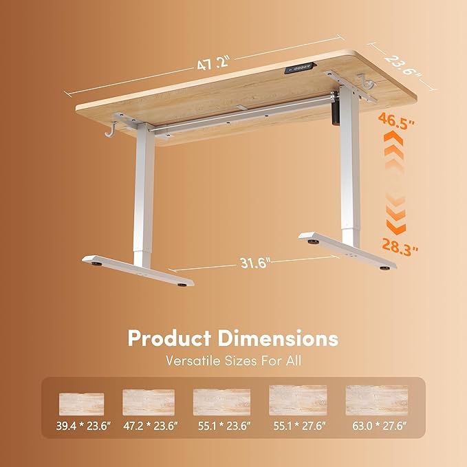 FEZIBO Standing Desk, 48 × 24 Inches Electric Height Adjustable, Sit and Stand Up, Computer Office Desk with Splice Board, White Frame/Maple TOP | Sit and Stand Up Adjustable Desk, Home Office Computer Desk with 3 Customizable Memory Presets - Image 3