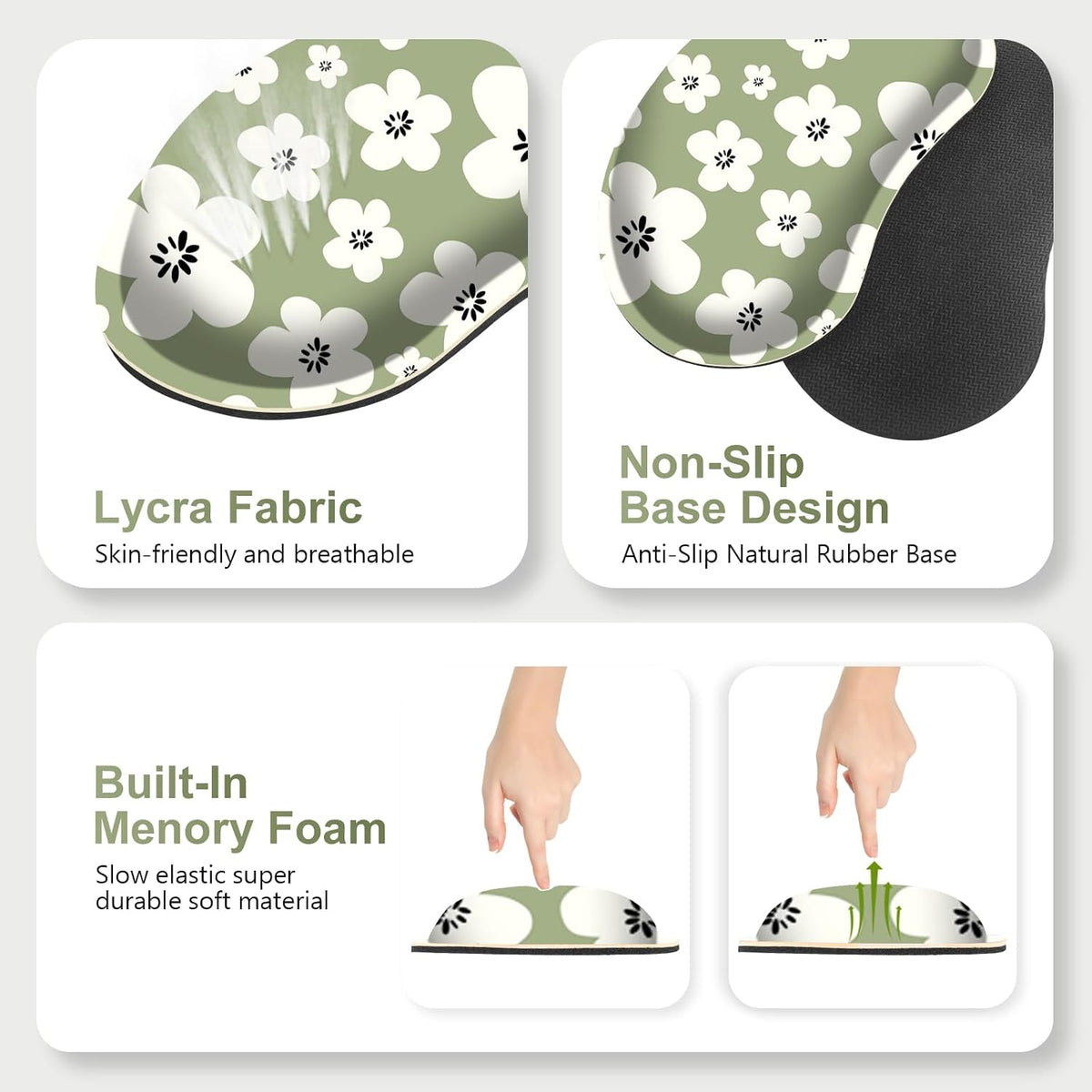 Large Gaming Mouse Pad Set, 4 in1 Ergonomics Keyboard Desk Mat w/Memory Foam Wrist Rest, Computer Extended Game Mousepad, Non-Slip Desk Matt Pad Easy Typing Pain Relief I Green Lucky Florals - Image 5
