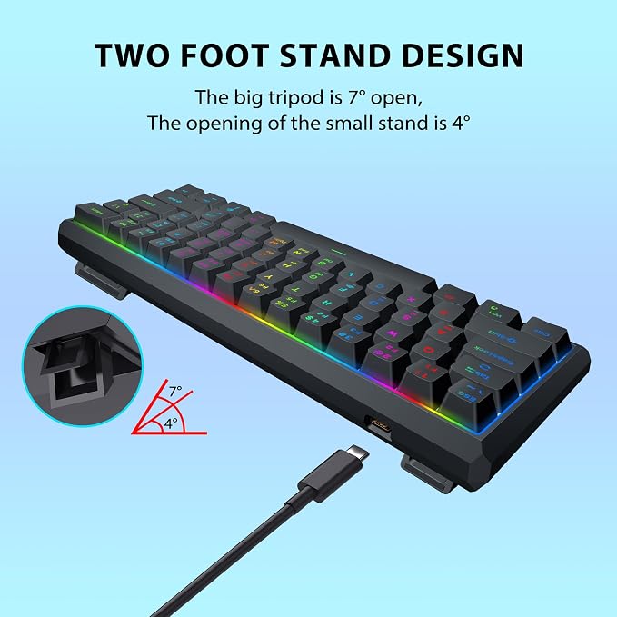 Snpurdiri 60% Gasket Wired Mechanical Gaming Keyboard (Black, Red Switches) | RGB Backlit 61 Keys Mini Gaming Keyboard for PC, Windows XP, Win 7, Win 10 - Image 6
