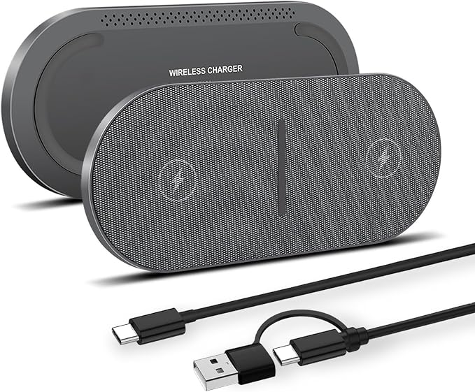 2 in 1 Wireless Charger,50W Double Wireless Charging Station for iPhone | New Update Dual 25W,Fabric Gray,Fast Induction Charging for Iphone/Samsung,For Airpods/Galaxybuds by VNBBTDirect
