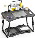 Lap Desk for Bed Adjustable Height, Foldable Bed Table with Storage Drawer, Tablet Slot & Cup Holder, Portable Laptop Stand for Bed & Sofa, Bed Desk for Adults & Kids, Deep Stone Color by OPKING