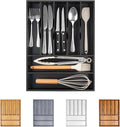 Bamboo Silverware Drawer Organizer, Utensil Kitchen Drawer Organizer, Utensil Holder Cutlery Tray with Grooved Drawer Dividers for Kitchen Utensils and Flatware Bedroom Office (7 Slot, Black) by Bellsal