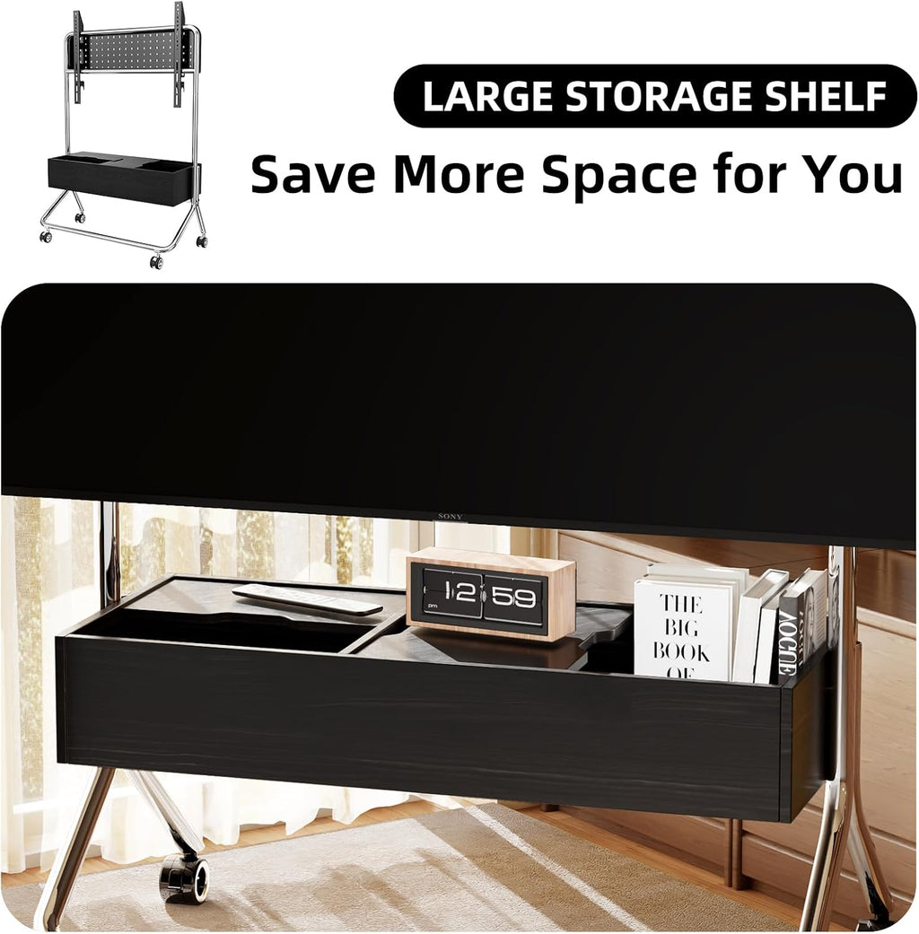 Mobile TV Cart with Solid Wood Assembly-Free Cabinet for 42-75 Inch TVs - Image 2