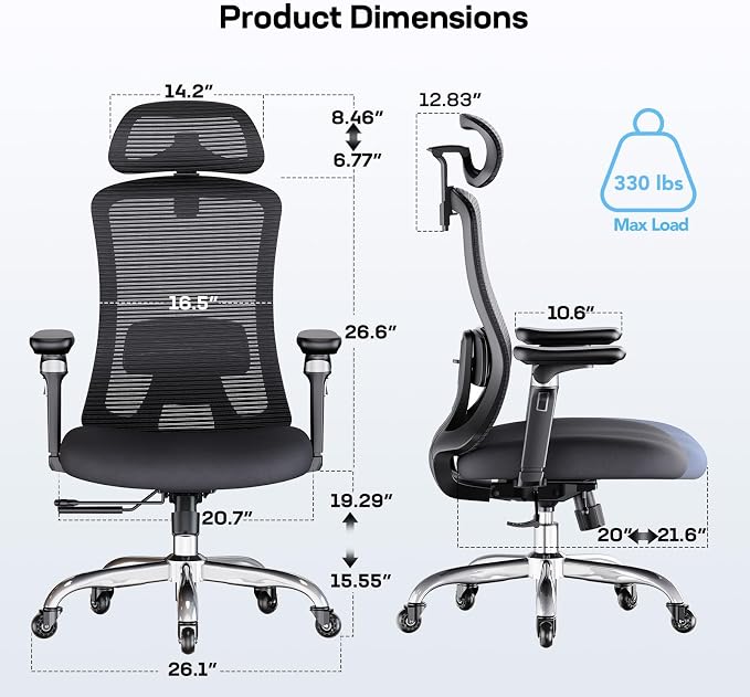 Marsail Ergonomic Office Chair with 6D Armrests, 3D Adjustable Headrest, Slide Seat, Lumbar Support, and 4-Position Tilt Lock – Big and Tall Office Chair with 330 lbs Capacity, Pack of 5 - Image 2