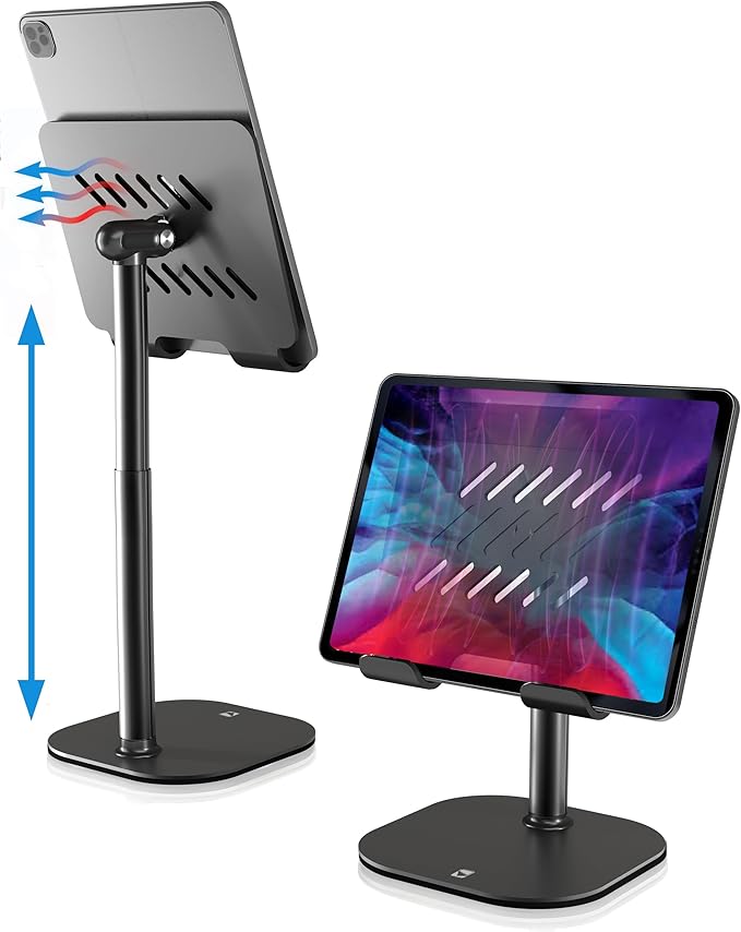 COOPER TabHolder Tablet Holder, iPad Stand for Desk, Portable Monitor Stand | Height Adjustable, 270° Tilt, Weighted Base; Fits iPad Pro, Kindle, Galaxy Tab, 15.6-17" Monitors 4.4 lbs; desk, kitchen, bed by CooperCases