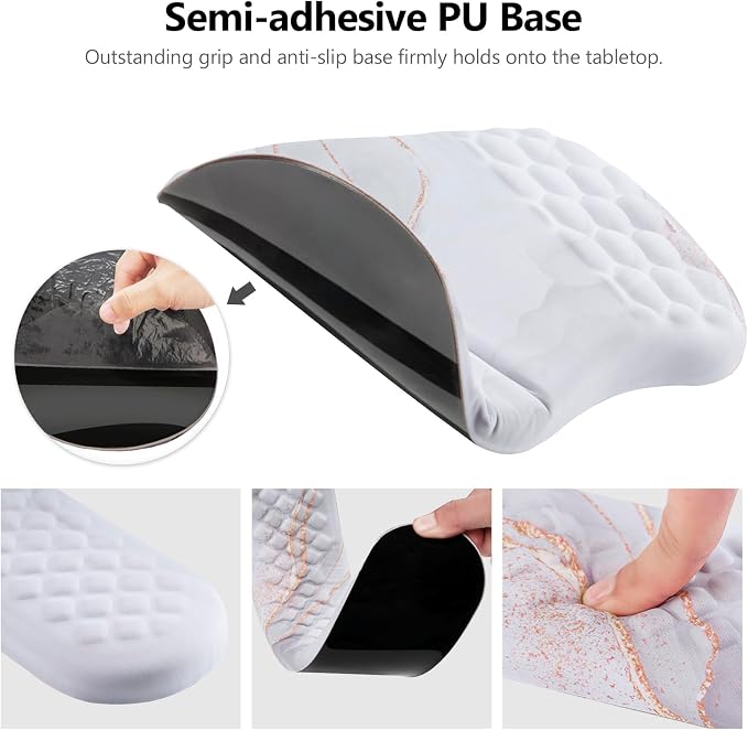 Ergonomic Mouse Pad & Keyboard Wrist Rest Set, Memory Foam | Memory Foam Wrist Cushion, Non-Slip PU Base, Massage Design, Relieves Wrist Pressure for Work, Gaming & Office Use,White - Image 4