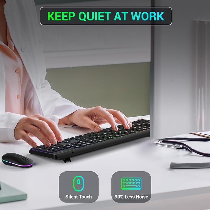 Wireless Keyboard and Mouse Combo, Lovaky 2.4G Full-Sized Ergonomic Keyboard Mouse, 3 DPI Adjustable Cordless USB Keyboard and Mouse, Quiet Click for Computer/Laptop/Windows/Mac (RGB Rainbow, 1 Pack) | Backlit, Low profile Keys, 3 DPI Adjustable, 2.4G ... - Image 7