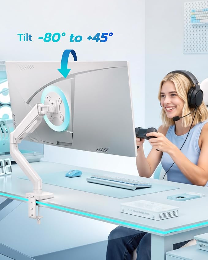 ARES WING 17-40 Inch Heavy Duty Monitor Arm, White | Fully Adjustable Monitor Mount for Ultrawide Screens up to 26.4 lbs with Clamp/Grommet Desk Mount, 75/100 Vesa Mount - Image 8