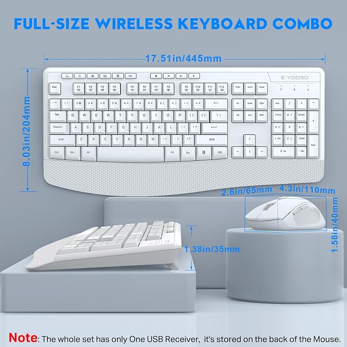 Wireless Keyboard and Mouse Combo, Full Size Ergonomic with Wrist Rest | 2.4GHz USB Receiver, 3 DPI Adjustable 6-Button Cordless Mouse for Computer, Laptop, PC, Windows - Image 2